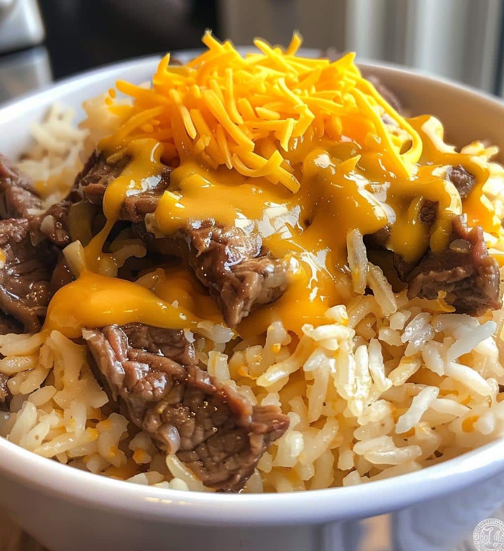 Garlic Butter Beef and Cheddar Rice