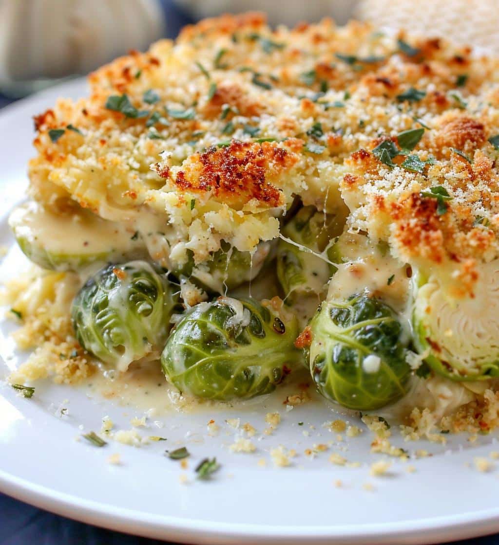 Garlicky Creamy Brussels Sprouts Au Gratin