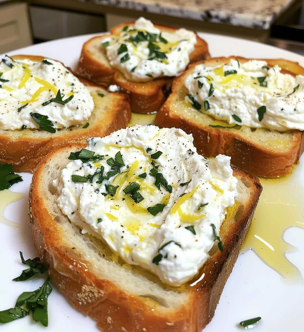 Lemon Herb Whipped Ricotta Toasts