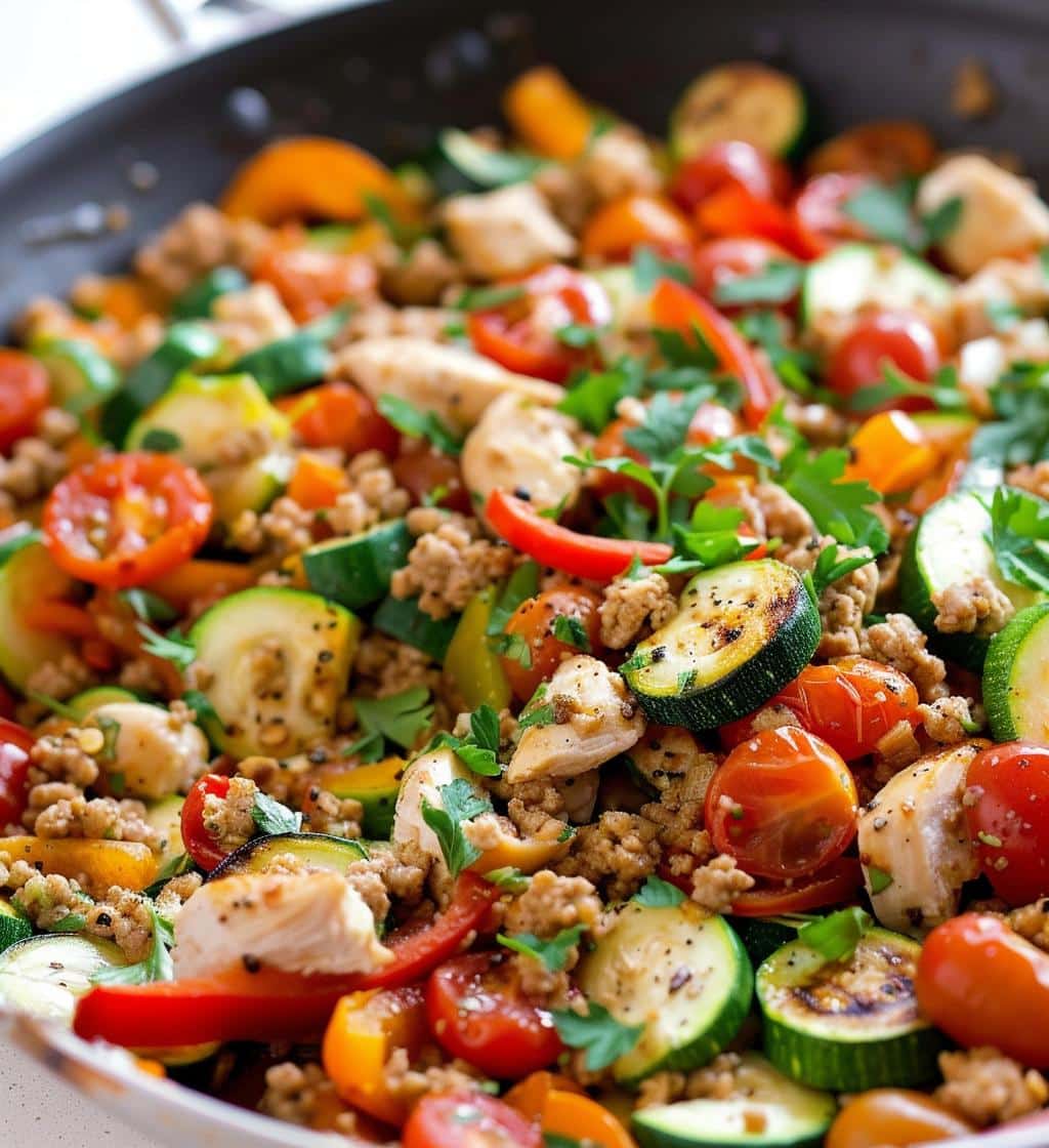 Mediterranean Ground Chicken Skillet