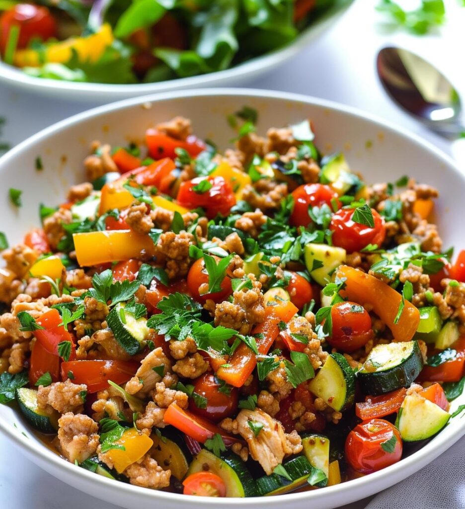 Mediterranean Keto Ground Chicken Skillet