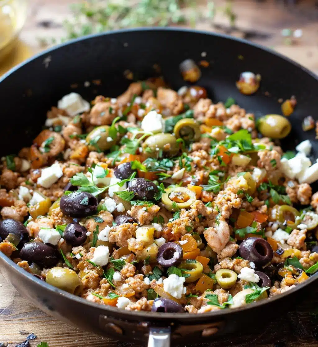 Mediterranean Keto Ground Chicken Skillet with Olives and Feta - detail 1