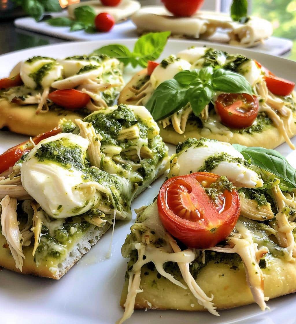 Pesto Chicken Flatbread Bites