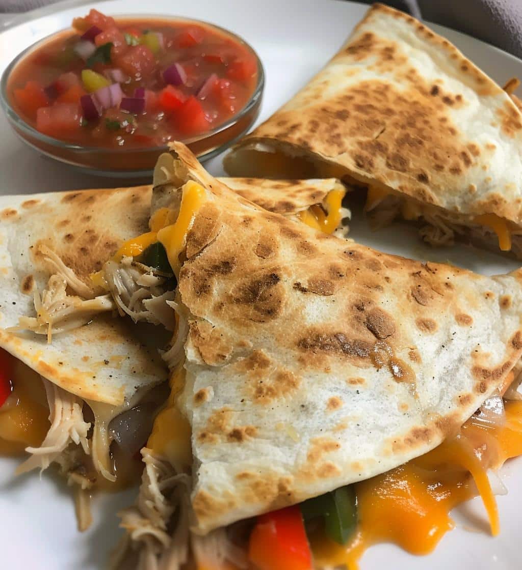 Pulled Chicken Quesadilla Triangles