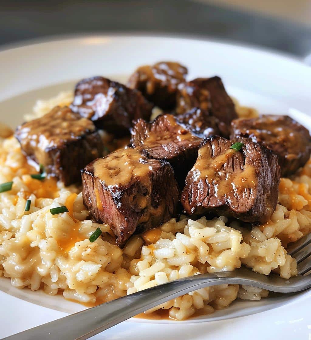 Steak Bites with Queso Rice