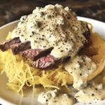 Steak Gorgonzola Alfredo Spaghetti Squash