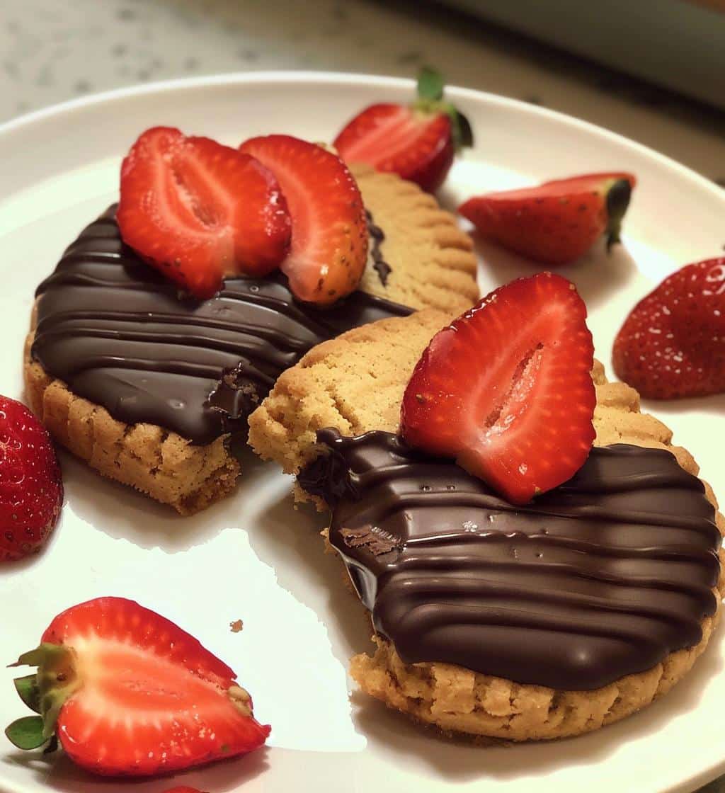 Chocolate Dipped Strawberry Shortbread Cookies