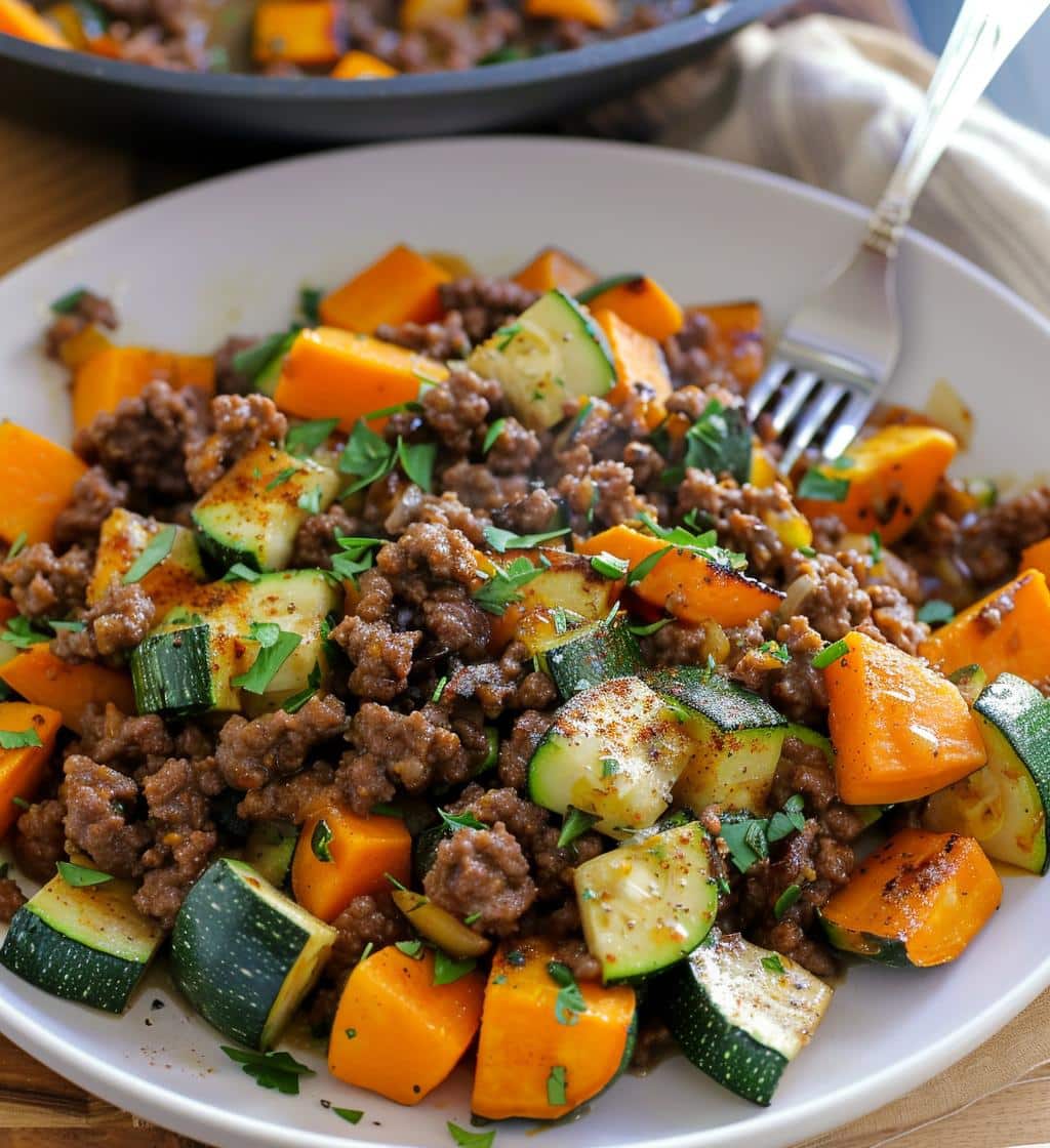 Ground Beef Zucchini Sweet Potato Skillet