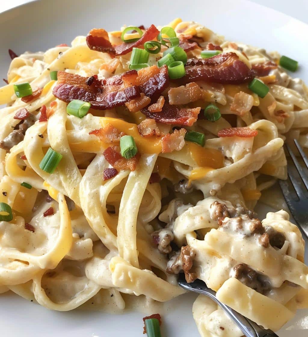 Loaded Bacon Cheeseburger Alfredo Pasta