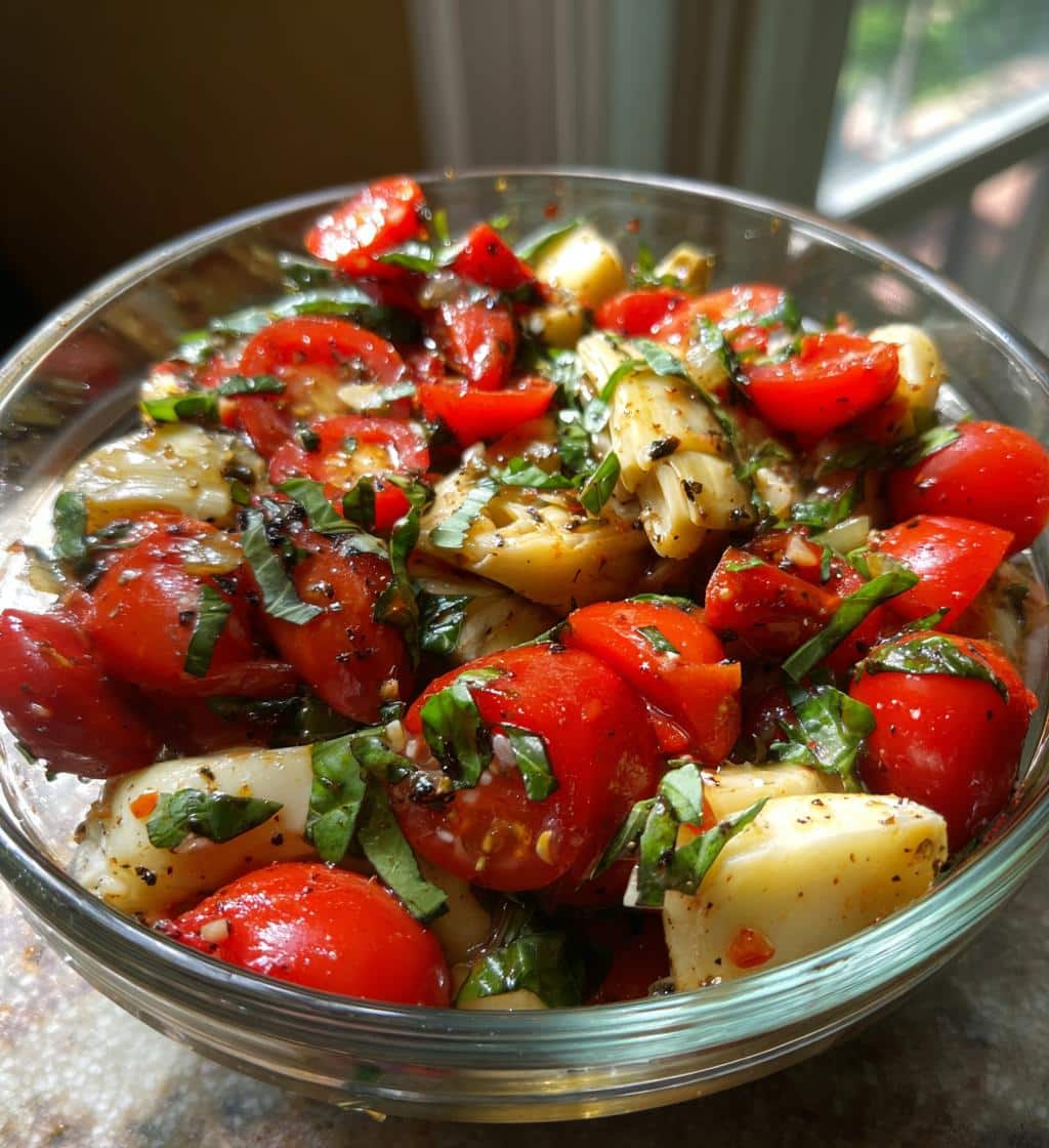 Vegan Tuscan Artichoke Tomato Salad - detail 1