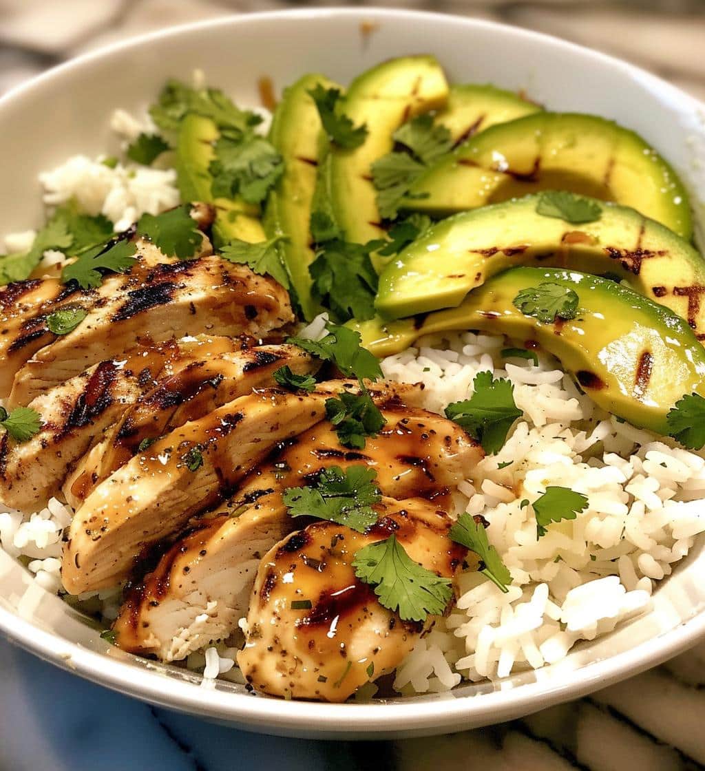 Honey Lime Chicken Avocado Rice Bowl