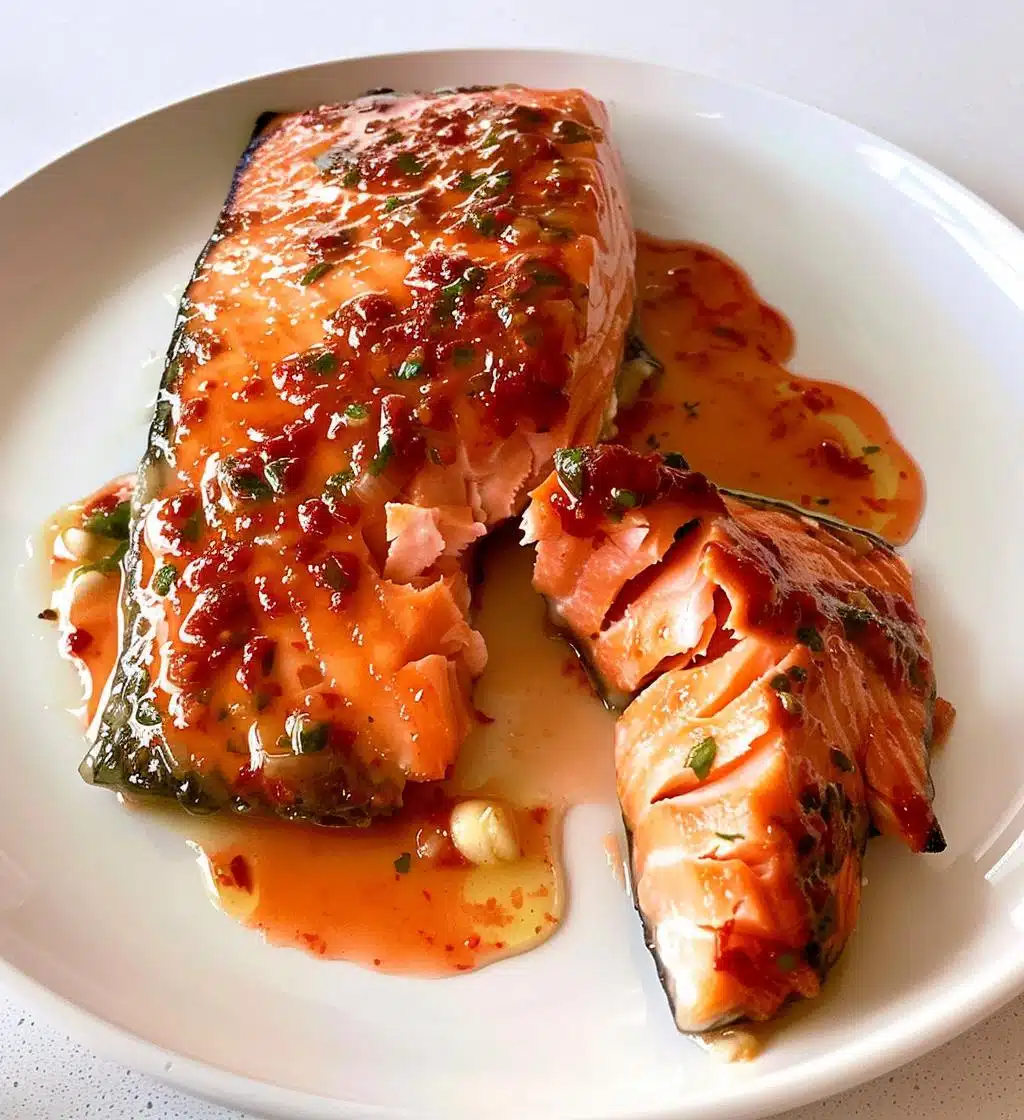 Salmon with Red Pepper Sauce - detail 1
