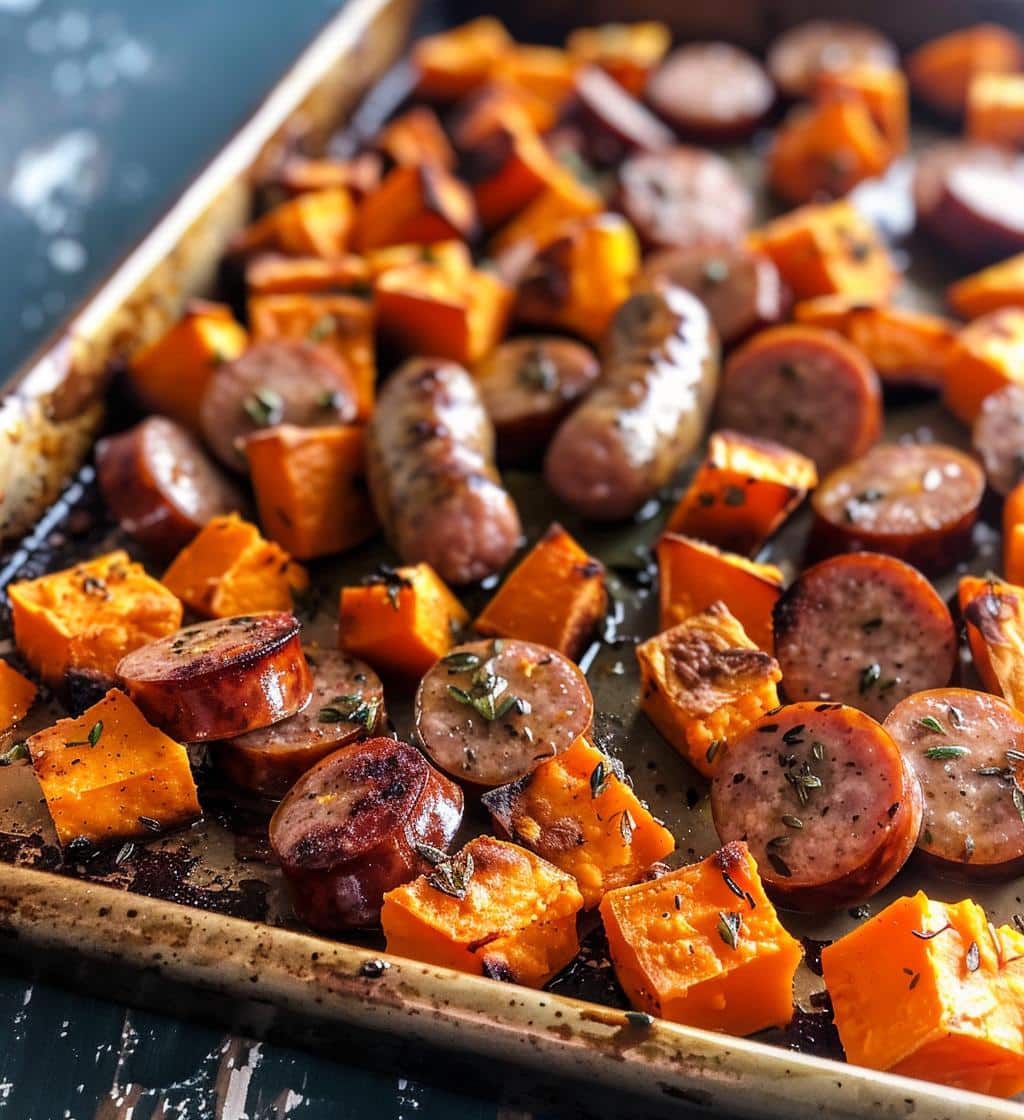 Sheet Pan Sausage and Sweet Potatoes
