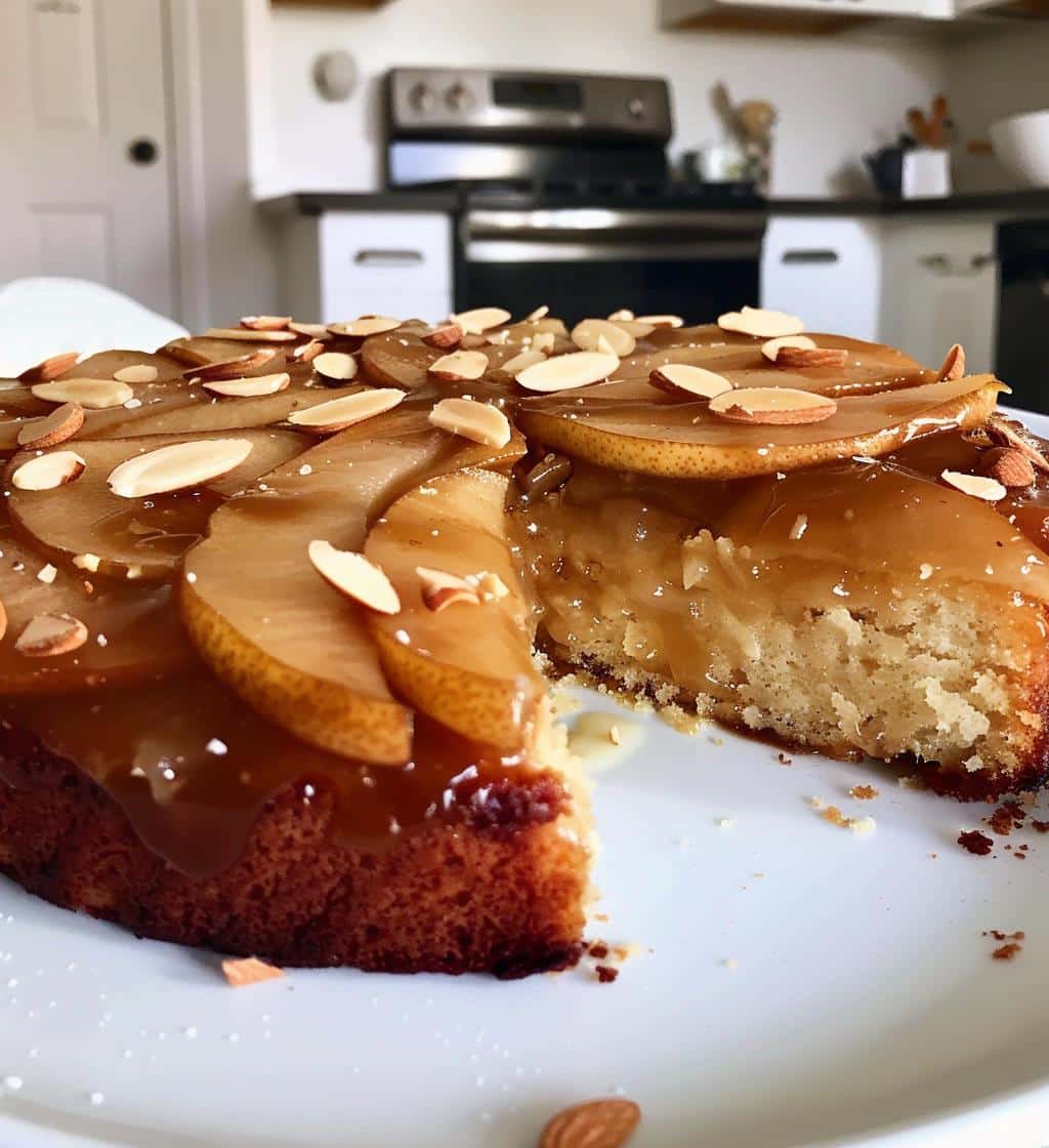 Almond Pear Upside-Down Cake