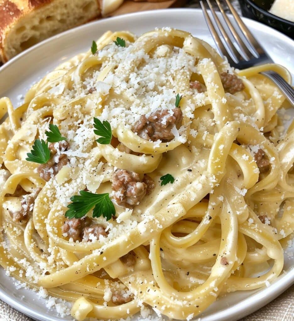 Creamy Garlic Beef Pasta
