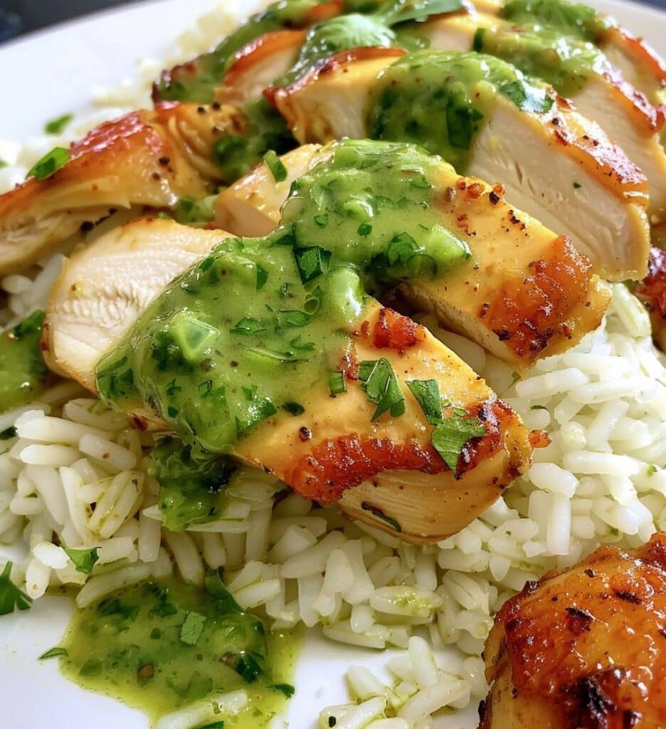 Peruvian Chicken Rice Green Sauce