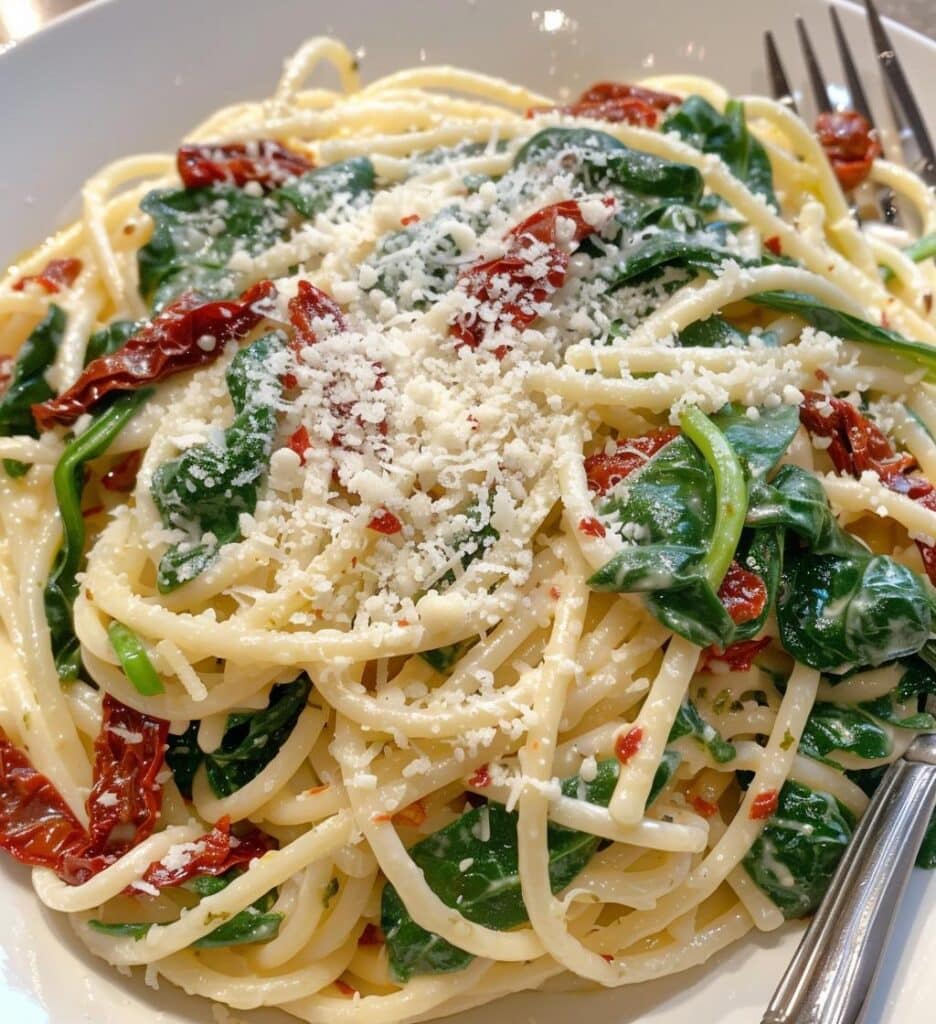 Spinach Sun Dried Tomato Pasta