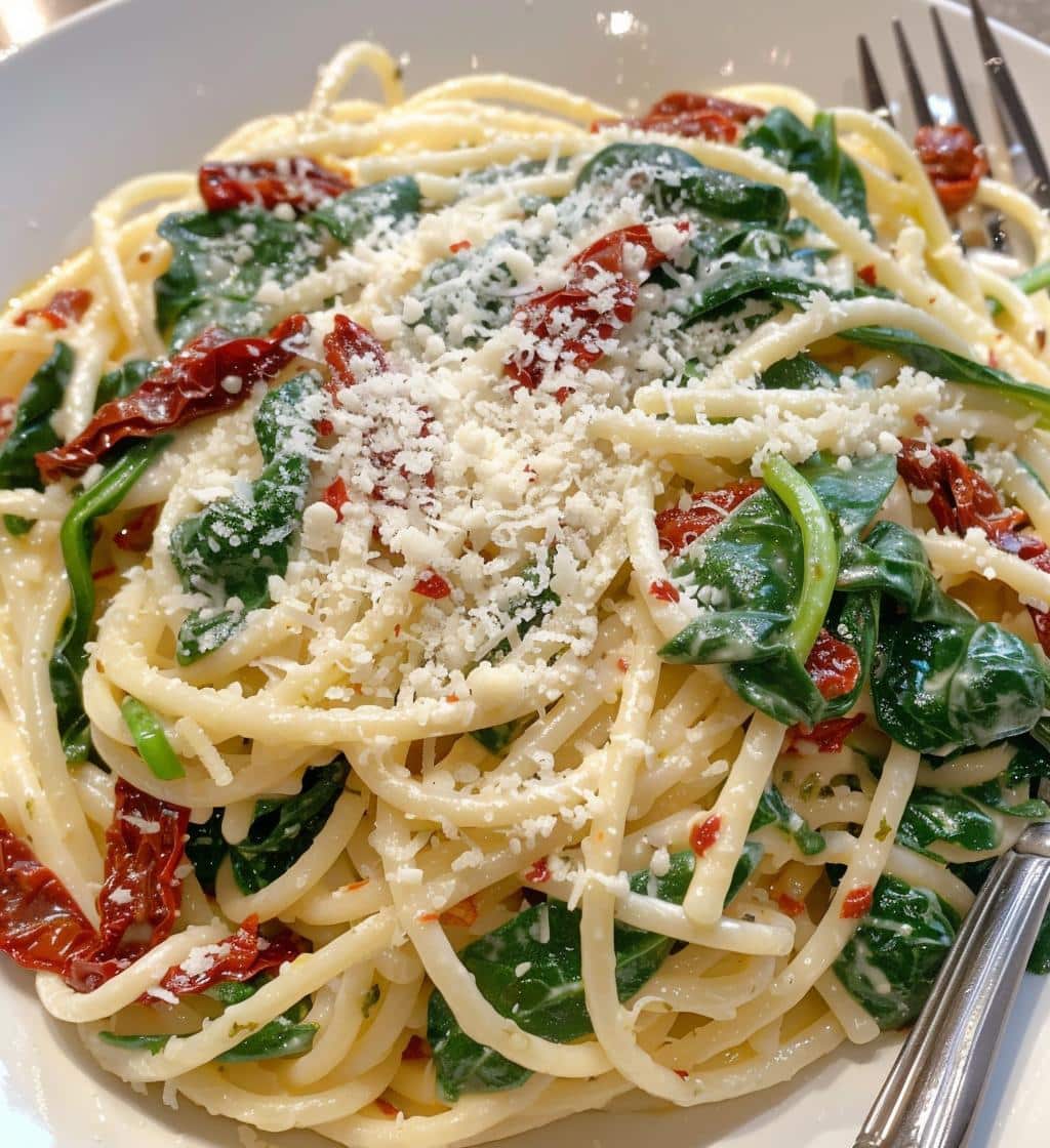 Spinach Sun Dried Tomato Pasta