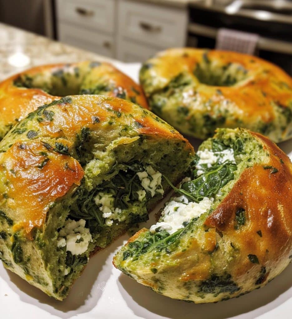 Spinach Cottage Cheese Bagels
